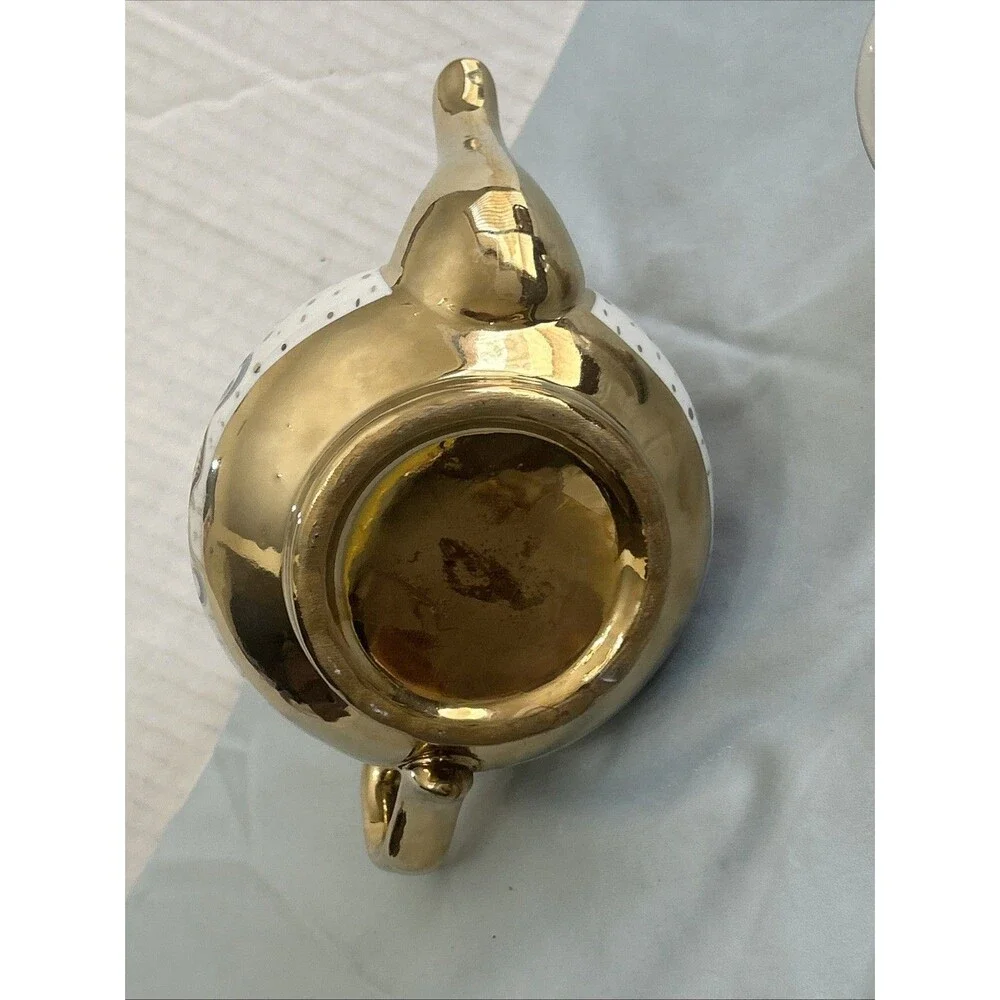 Floral Porcelain Teapot With Gold Tone Trimming